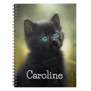 Carnet Cutest Black Kitten With Blue Eyes, Customizable