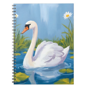 Carnet Cygne blanc Peinture d'oiseau à l'aquarelle sur