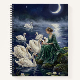 Carnet Cygnes Celtiques Fantaisie Artistique sous la Lune