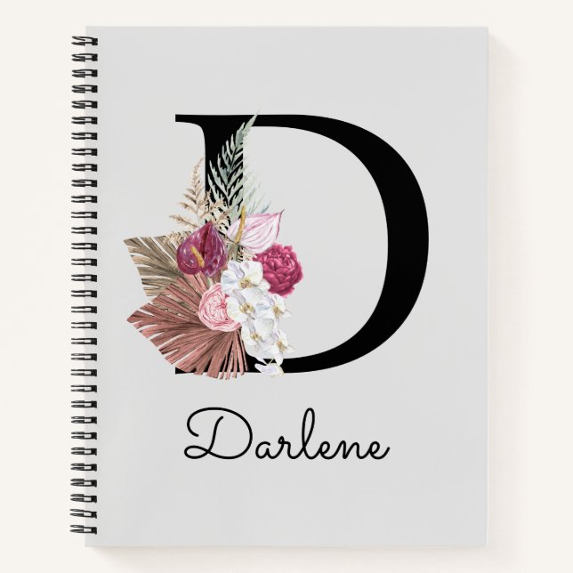 Carnet D initiale florale rose moderne (Devant)