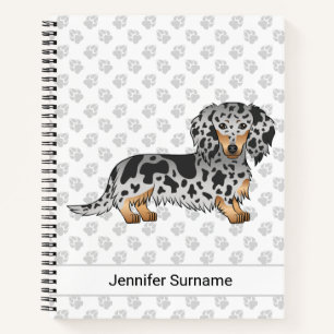 Carnet Dachshund à longs poils noir et tan panaché & Text