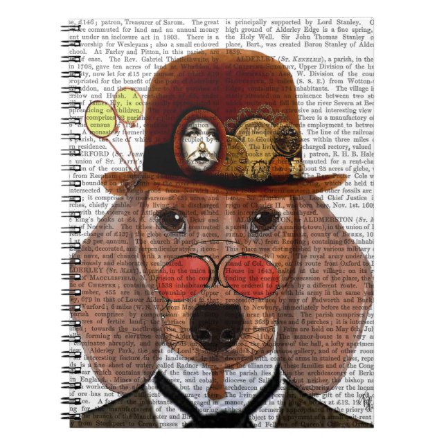Carnet Dachshund avec Casquette Bowler Steampunk (Devant)