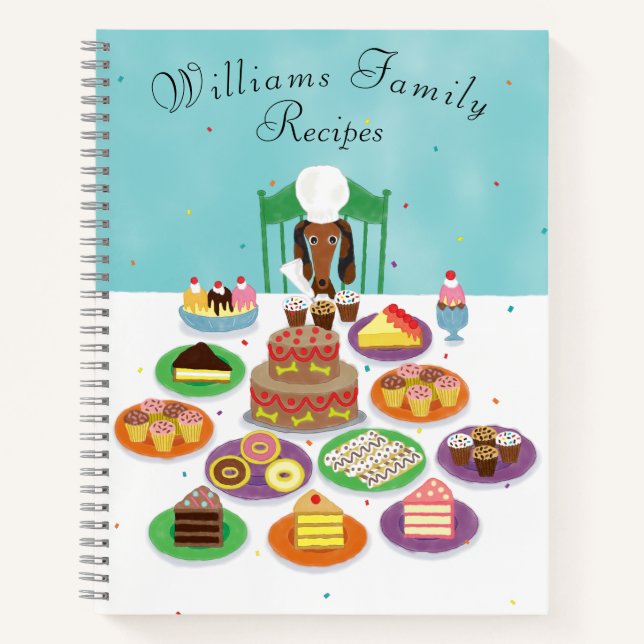 Carnet Dachshund Chien avec Desserts Aquarelle Famille Re (Devant)