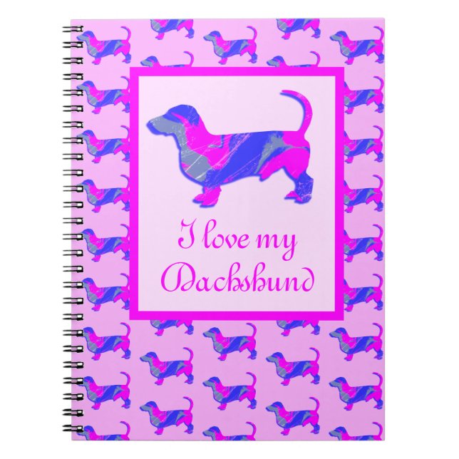 Carnet Dachshund / Daxie Amoureux des chiens rose et bleu (Devant)