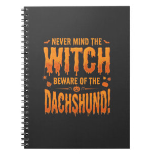 Carnet Dachshund Halloween Sorcière Avertissement Typogra