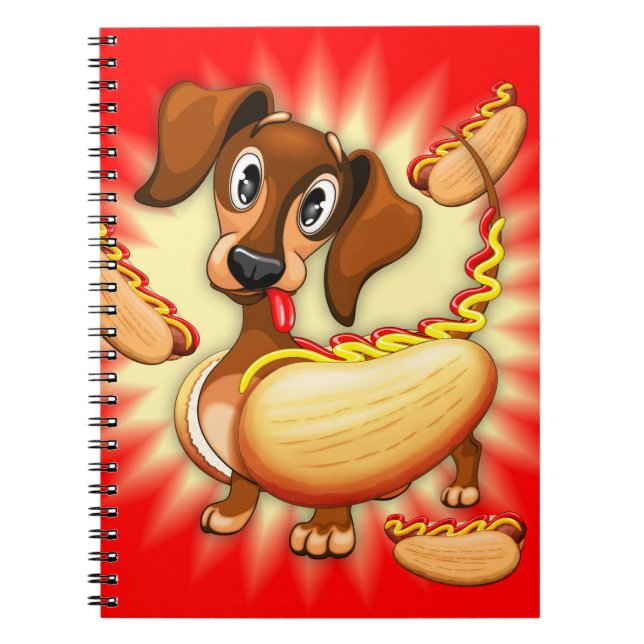 Carnet Dachshund Hot Dog mignonne et drôle de caractère (Devant)