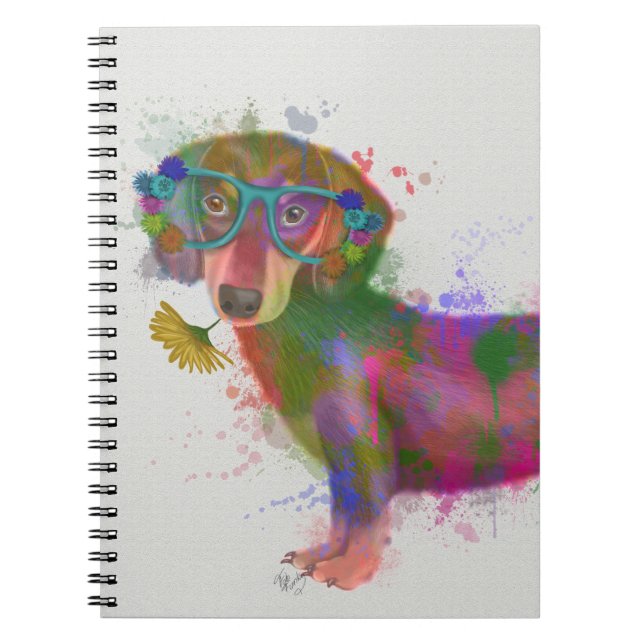 Carnet Dachshund & Lunettes Rainbow Splash (Devant)