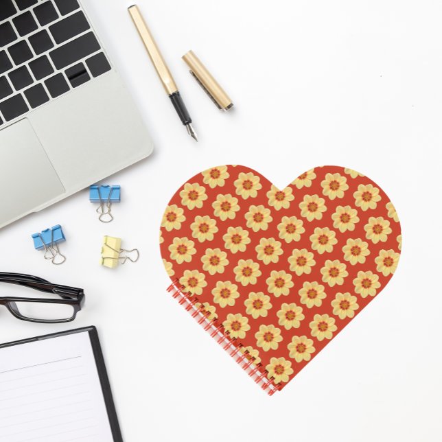 Carnet Dahlia jaune motif floral sur rouge (In Situ)
