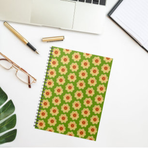 Carnet Dahlia jaune motif floral sur vert