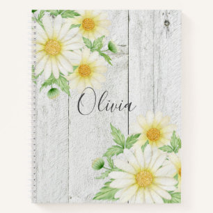 Carnet Daisies Nom Bois rustique