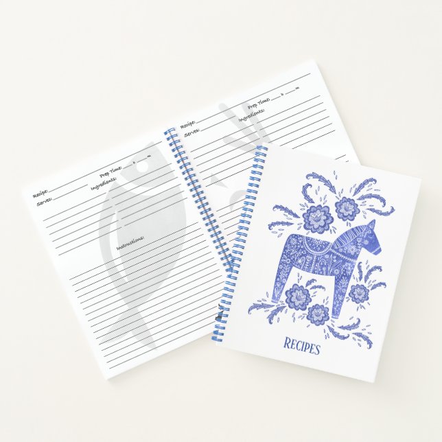 Carnet Dala suédois Cheval bleu Folk Art Recette (Intérieur)