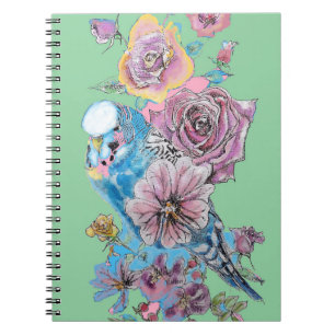 Carnet d'alimentation Blue Budgie Rose Watercolor 