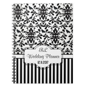 Carnet Damask noir blanc rayures Wedding planner Noteboo