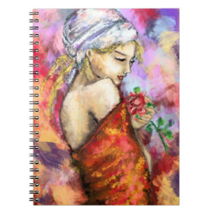 Carnet Dame avec Rose - Abstraite femme peinture original