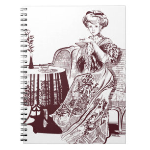 Carnet dame boit du thé