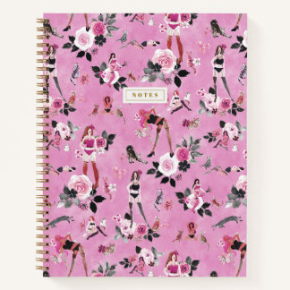 Carnet DAME CHAT FLORAL Rose Chaud