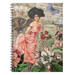Carnet Dame de café femme victorienne rose riche robe