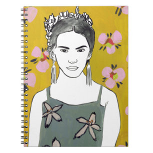 Carnet Dame en fleurs roses - Jaune