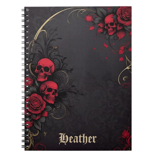 Carnet Dark Gothic Floral Skulls Black Red Rose (Devant)