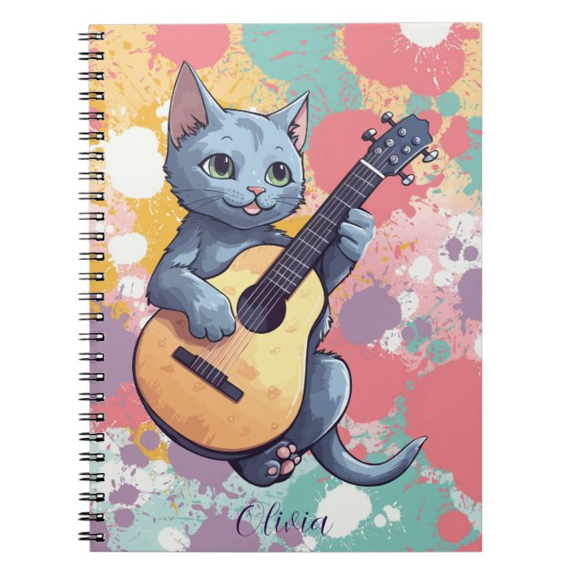 Carnet de chat bleu russe avec guitare (Devant)