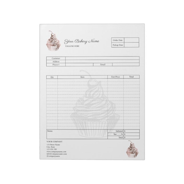 Carnet de commande de facture de boulangerie de cu (Tourné)