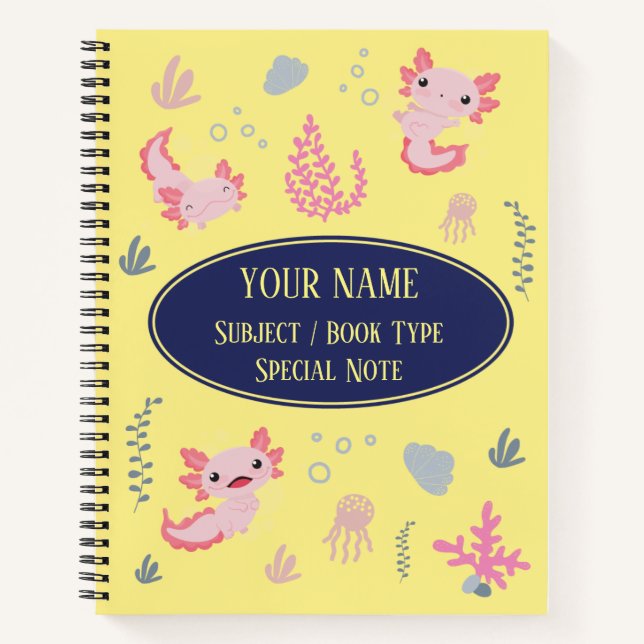 Carnet de composition Cute Axolotl Motif aquatique (Devant)