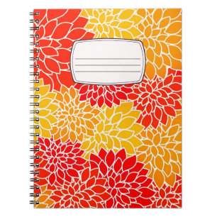 carnet de composition de dahlias orange et rouge