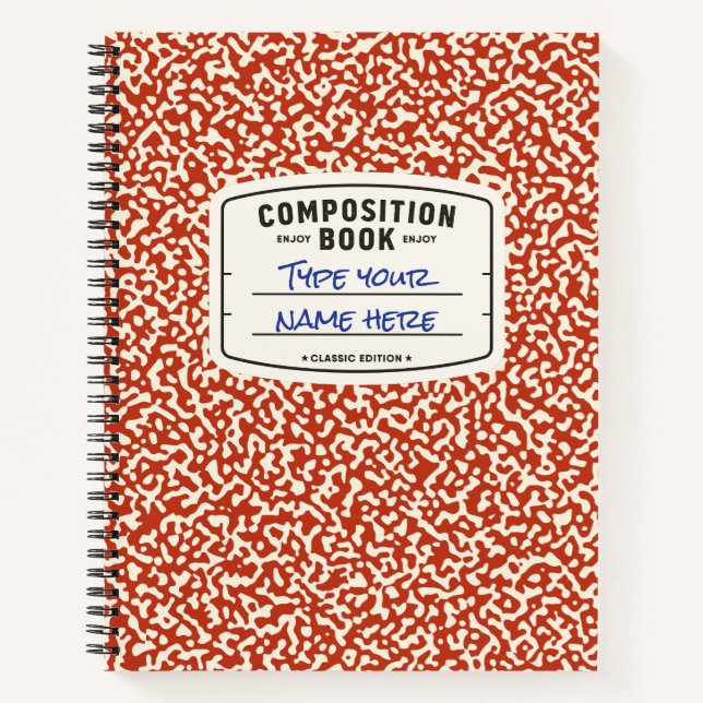 Carnet de composition personnalisé rouge avec Étiq (Devant)