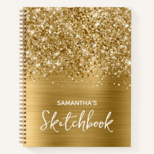 Carnet de croquis Glamour Doré Pailleté avec nom