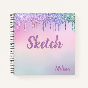 Carnet de croquis Monogramme avec gouttes de paill