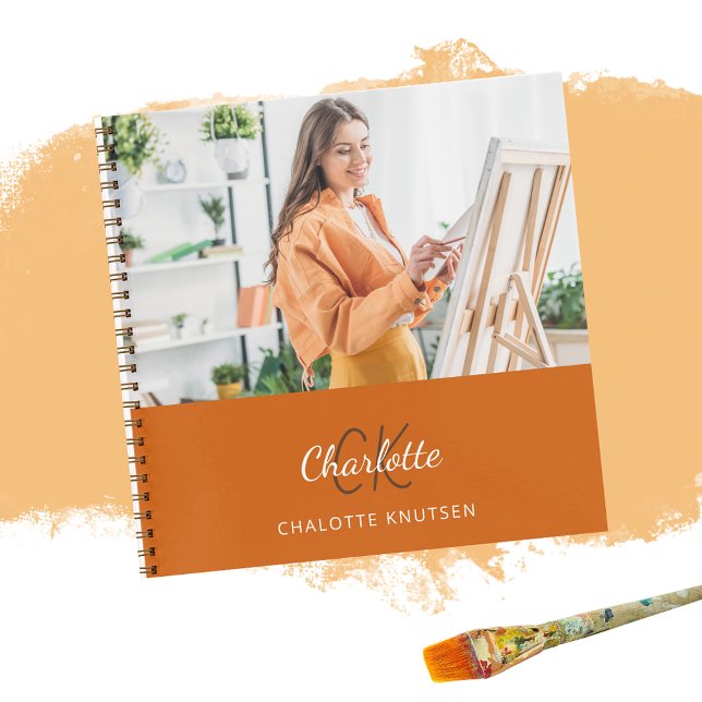 Carnet de croquis orange brûlé monogramme photo (Créateur téléchargé)