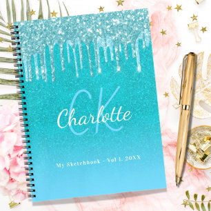 Carnet de croquis parties scintillant bleu turquoi