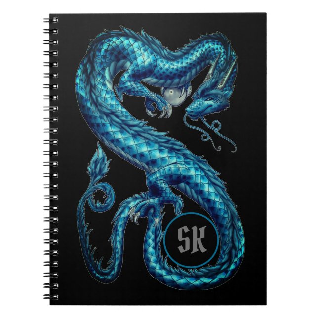 Carnet de dragons d'Asie Turquoise monogramme (Devant)