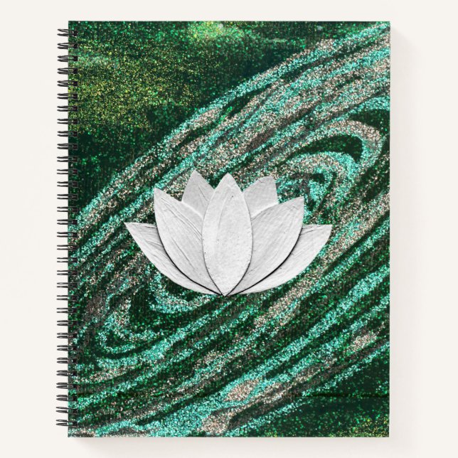 Carnet de galaxie verte à fleurs Lotus (Devant)