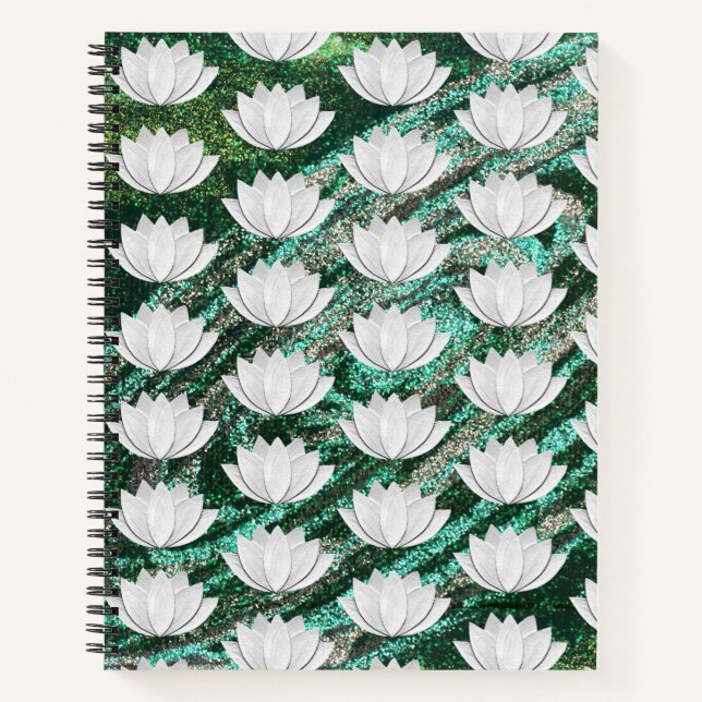 Carnet de galaxie verte à fleurs Lotus (Devant)
