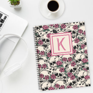 Carnet de grunge de crâne Rose monogramme