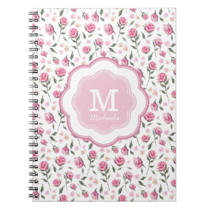 Carnet De monogramme de roses motif rose romantique assez