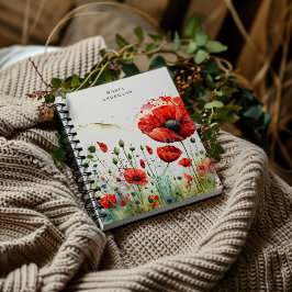 Carnet de monogramme floral de Poppy rouge