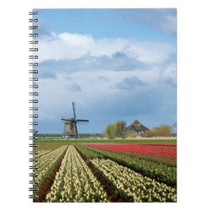 Carnet de moulin à vent et de paysage de tulipes
