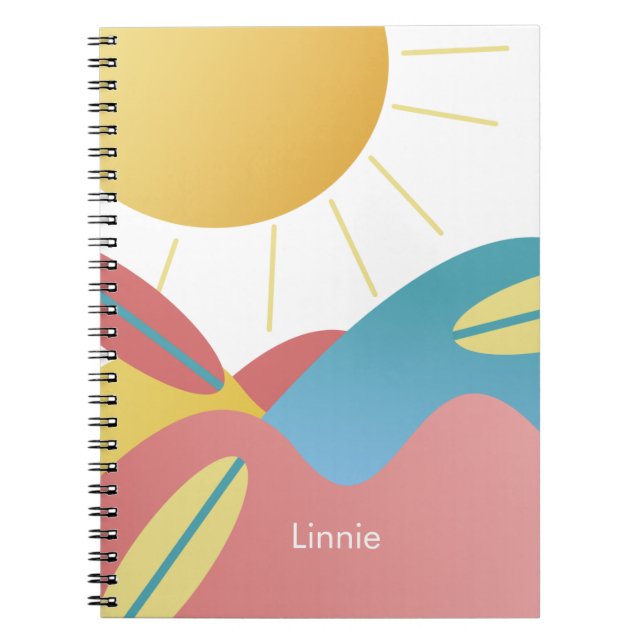Carnet de nom de soleil de surf cool (Devant)