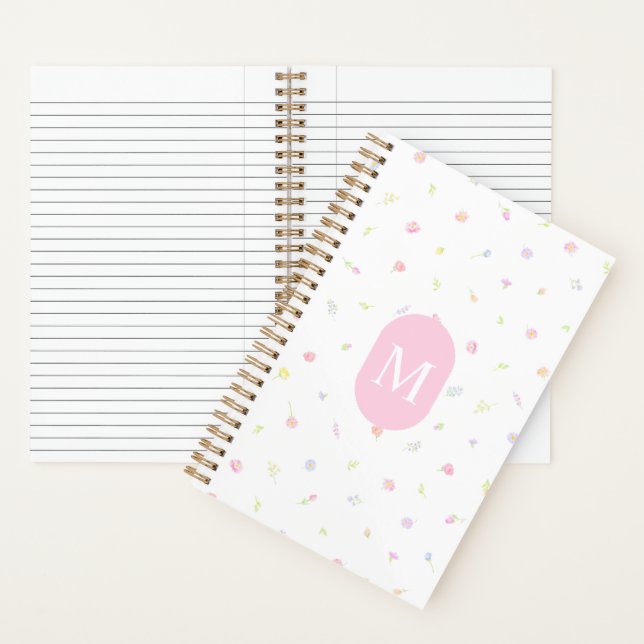 Carnet de notes à monogramme rose pastel fleur sau (À l'intérieur)