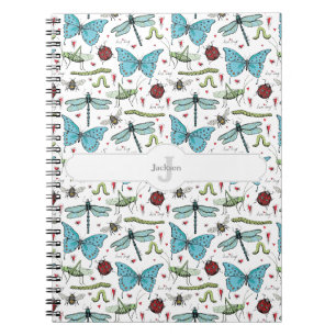 Carnet de notes à motif d'insecte blanc et monogra