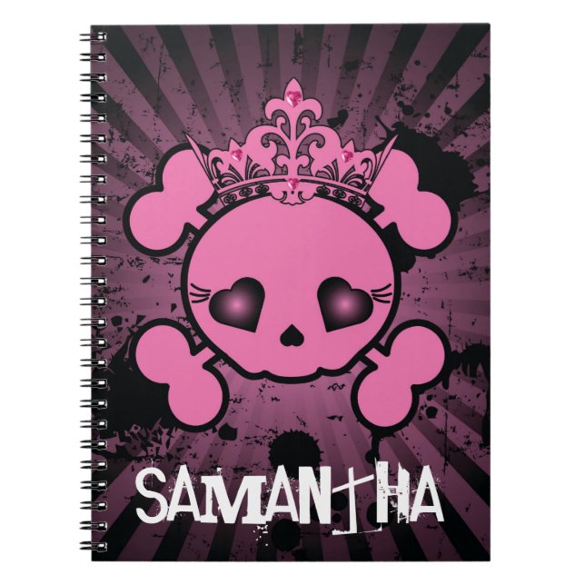 Carnet de notes à spirale Girly d'os croisés roses (Devant)