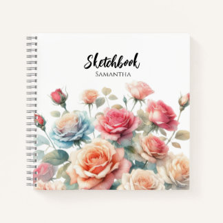 Carnet de notes des fleurs Roses d'aquarelle