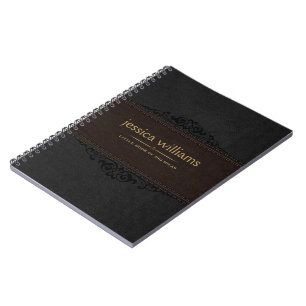 Carnet de notes en cuir marron et noir avec élémen