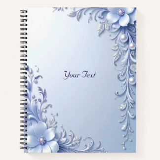 Carnet de notes Fleurs Ornées Bleues avec Perles