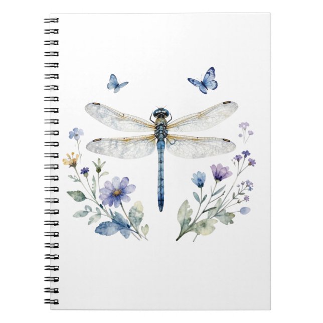 Carnet de notes libellule papillon fleur sauvage | (Devant)