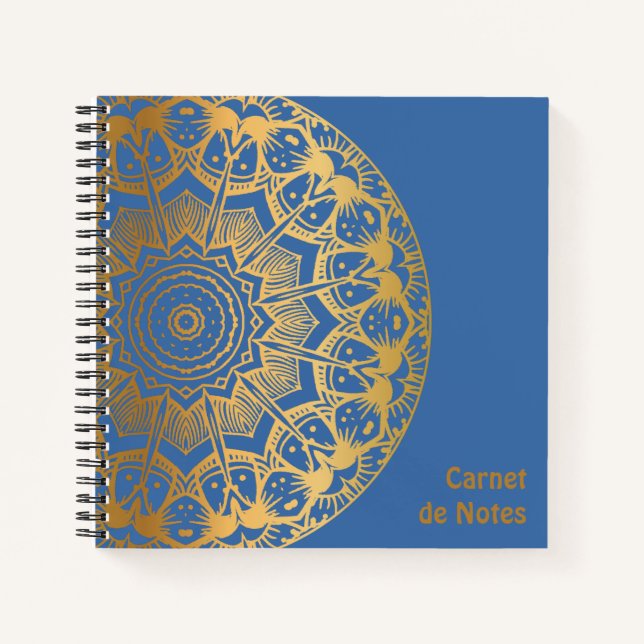 Carnet de Notes Mandala couleur Or et motif Cuir (Devant)