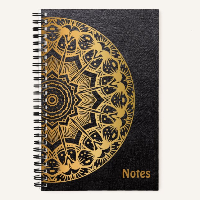 Carnet de Notes Mandala couleur Or et motif Cuir (Recto)