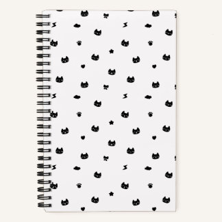 Carnet de notes spirale Chat doodle blanc